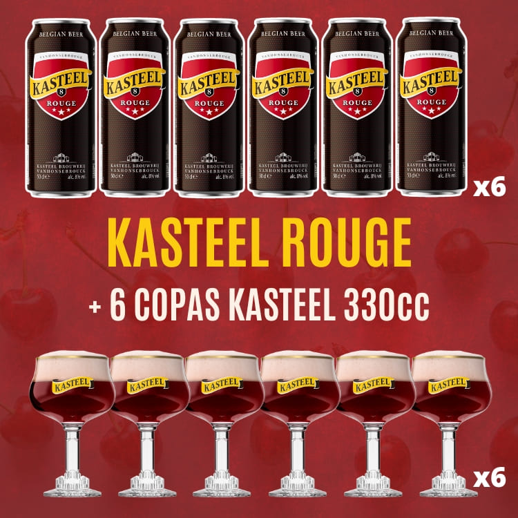 Kasteel Rouge Lata 500cc 6 Und. + Caja de Copas Kasteel 6 Und.