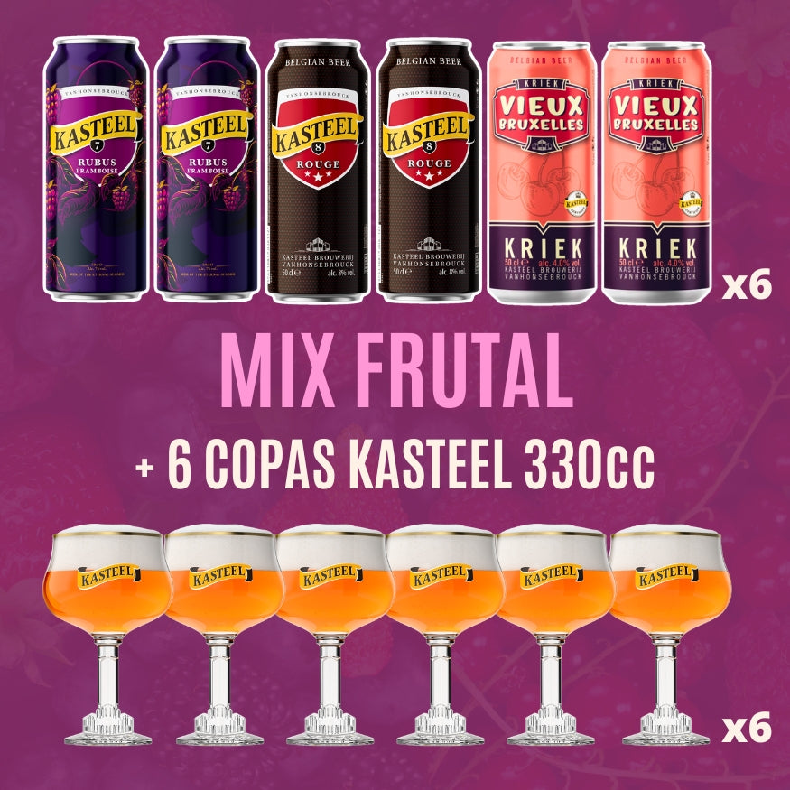 Mix Frutal Lata 500cc 6 Und. + Caja de Copas Kasteel 6 Und.